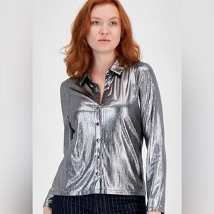 NWT Tommy Hilfiger Women's Metallic Long-Sleeve Button-Up Shirt
